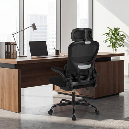 Ergonomic Office High Back Mesh with Lumber Support Adjustable Headrest-Black