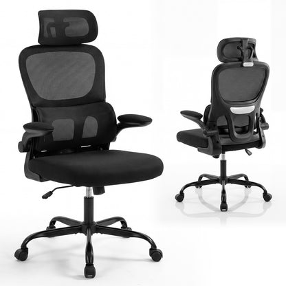 Ergonomic Office High Back Mesh with Lumber Support Adjustable Headrest-Black