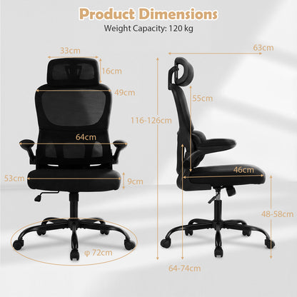 Ergonomic Office High Back Mesh with Lumber Support Adjustable Headrest-Black