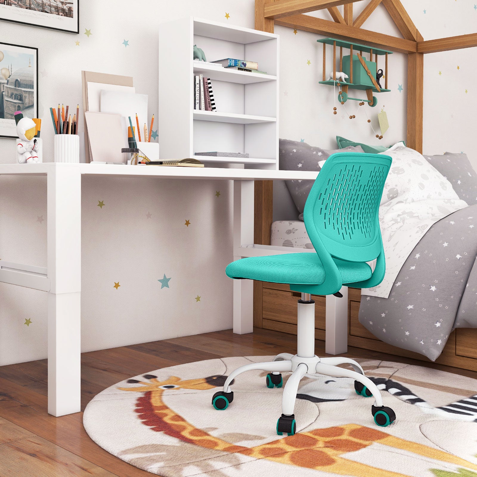 Ergonomic Children Study Chair with Adjustable Height-Green