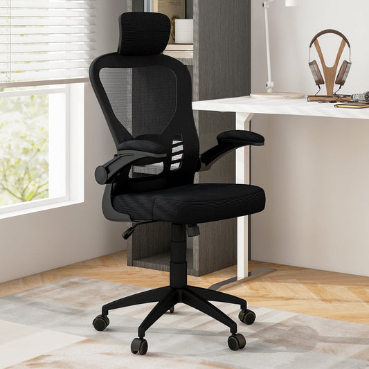 Ergonomic Mesh Office Chair with Adjustable Headrest and Height-Black
