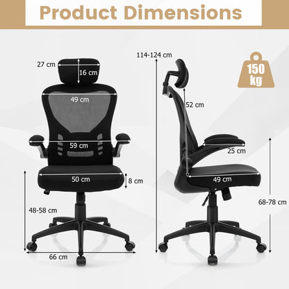 Ergonomic Mesh Office Chair with Adjustable Headrest and Height-Black