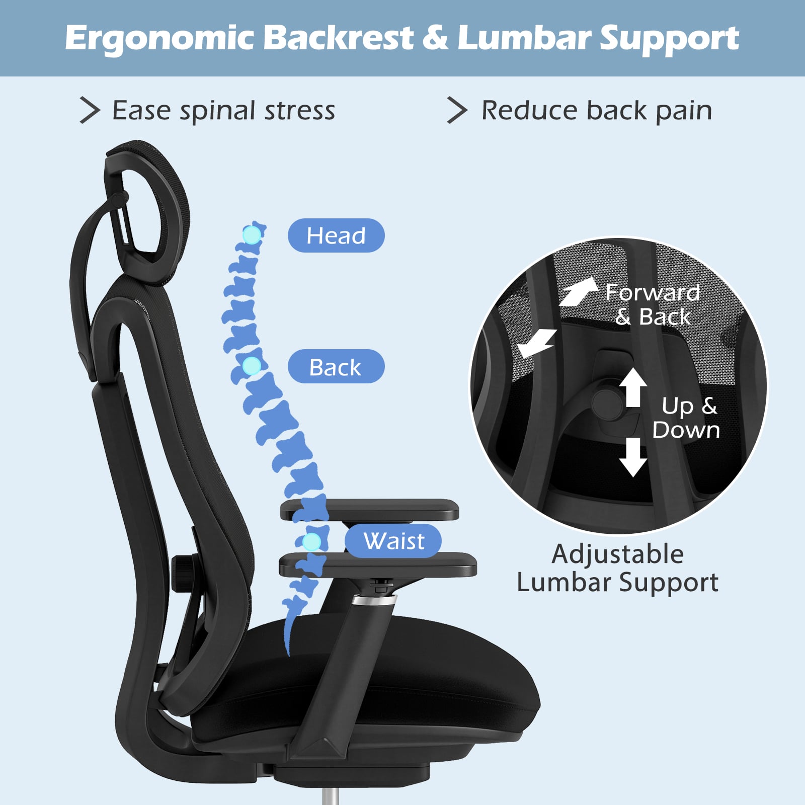 Ergonomic Mesh Office Chair High Back Executive Chair with Adjustable Lumbar Support-Black
