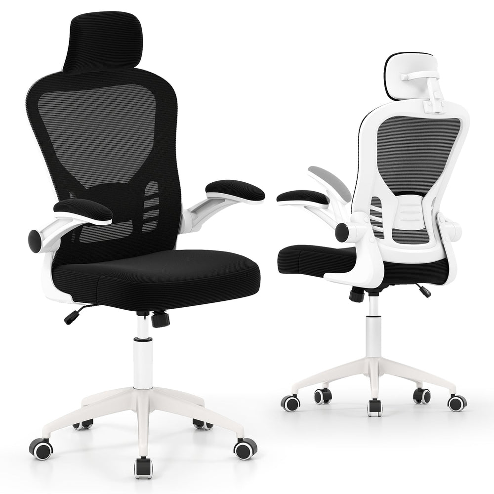 Ergonomic Mesh Office Chair with Breathable Backrest and Flip-up Armrests-Black & White