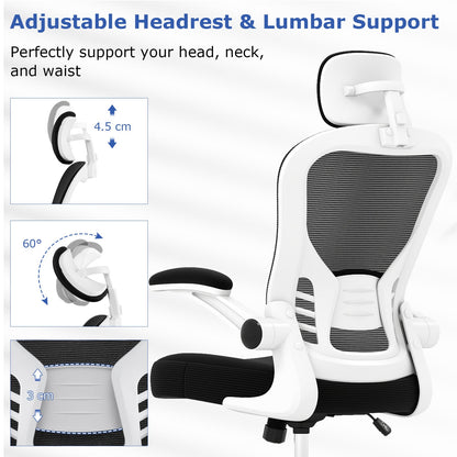 Ergonomic Mesh Office Chair with Breathable Backrest and Flip-up Armrests-Black & White