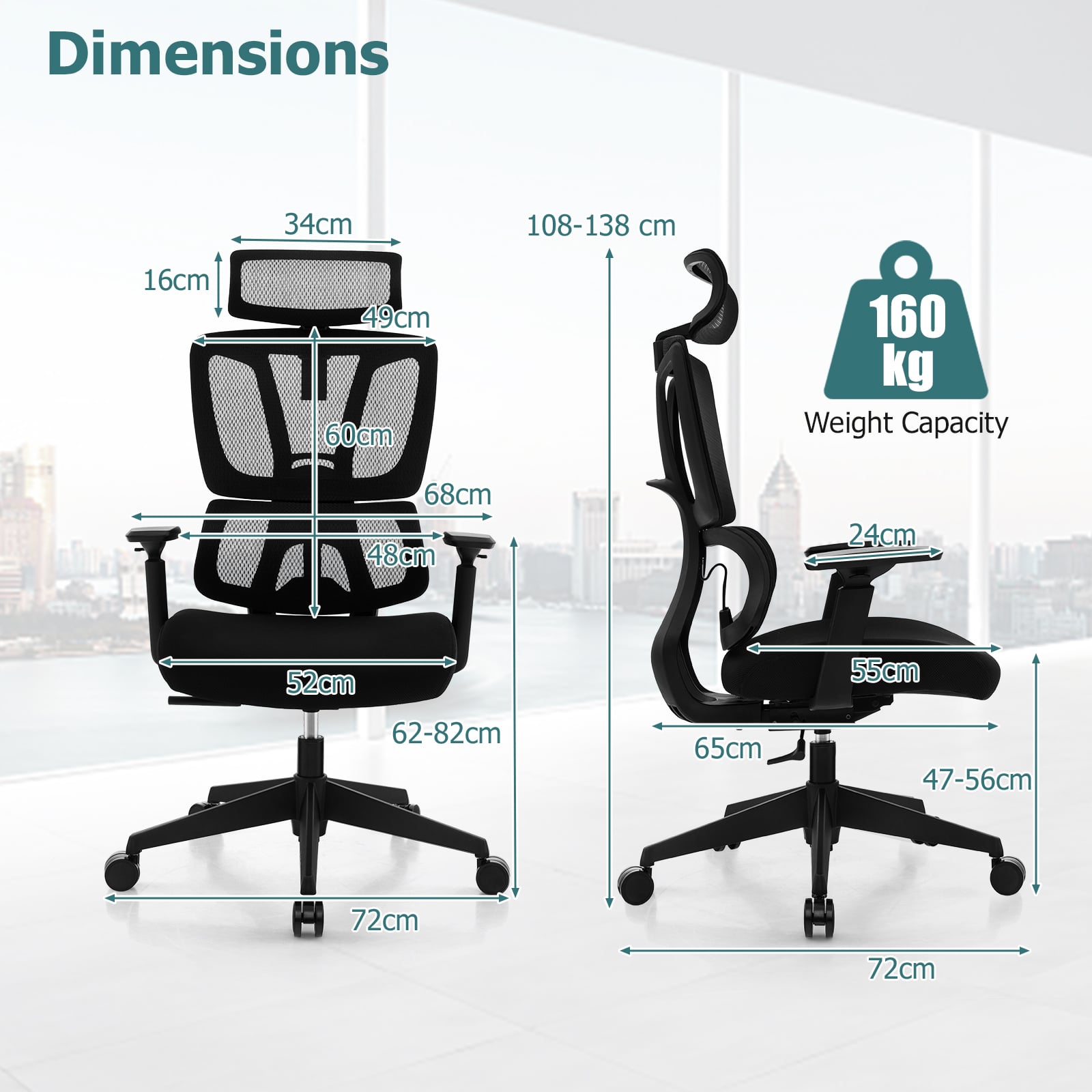 Ergonomic Mesh Office Chair with N Type Lumbar Support-Black