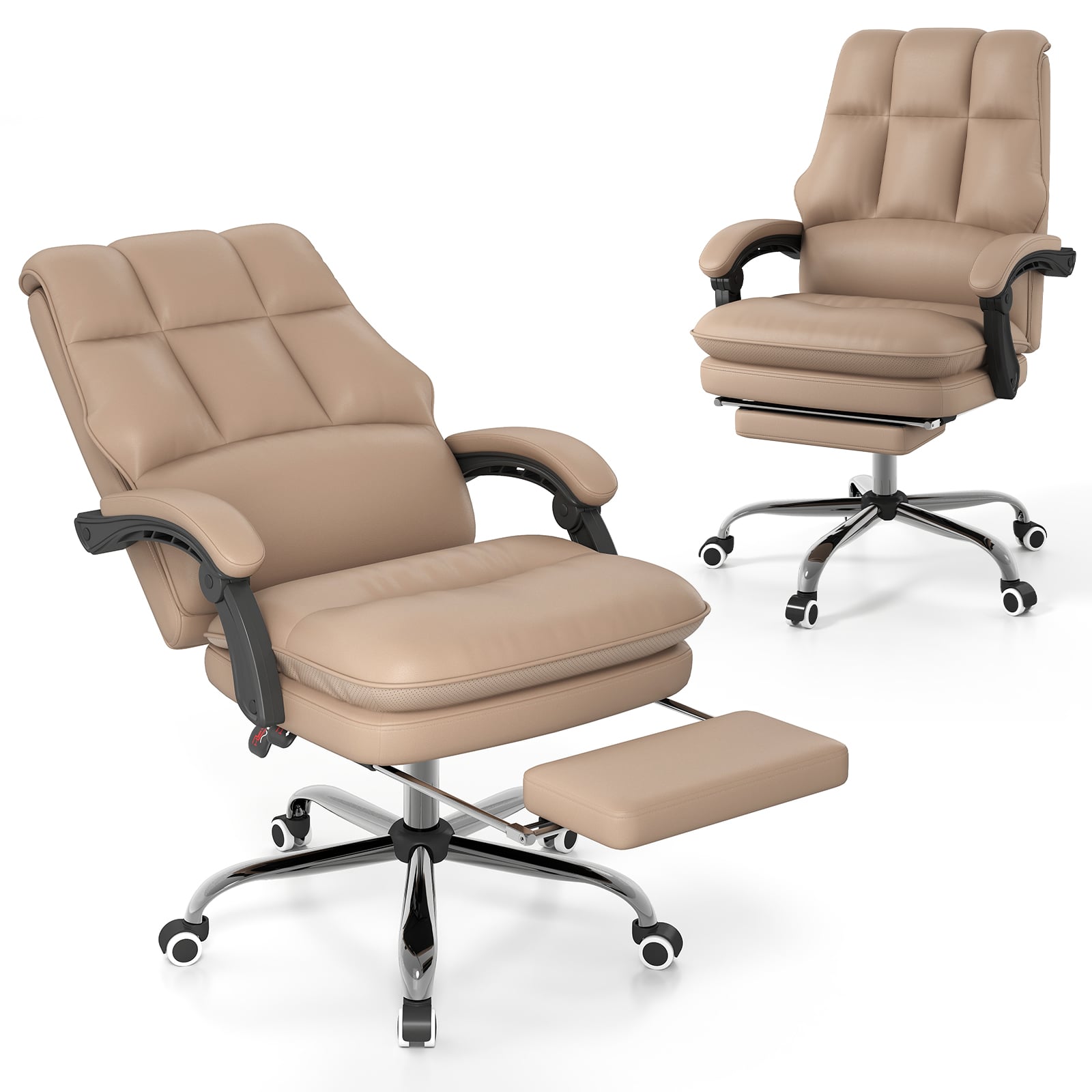 Ergonomic Office Chair PU Leather Adjustable Swivel with Reclining Backrest-Coffee