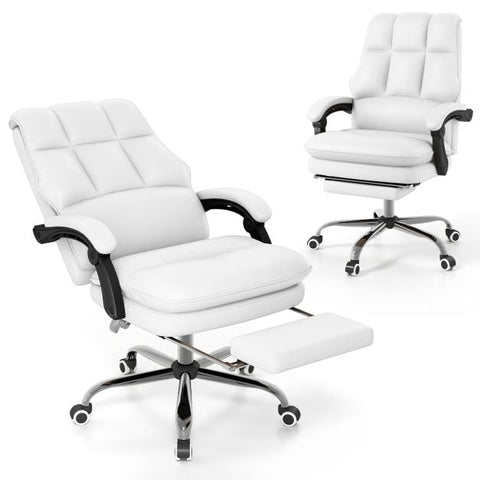 Ergonomic Office Chair PU Leather Adjustable Swivel with Reclining Backrest-White