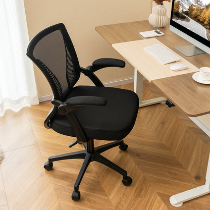 Ergonomic Office Chair Adjustable Swivel Task Chair with Flip-Up Armrests-Black