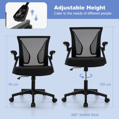Ergonomic Office Chair Adjustable Swivel Task Chair with Flip-Up Armrests-Black