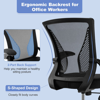 Ergonomic Office Chair Adjustable Swivel Task Chair with Flip-Up Armrests-Black