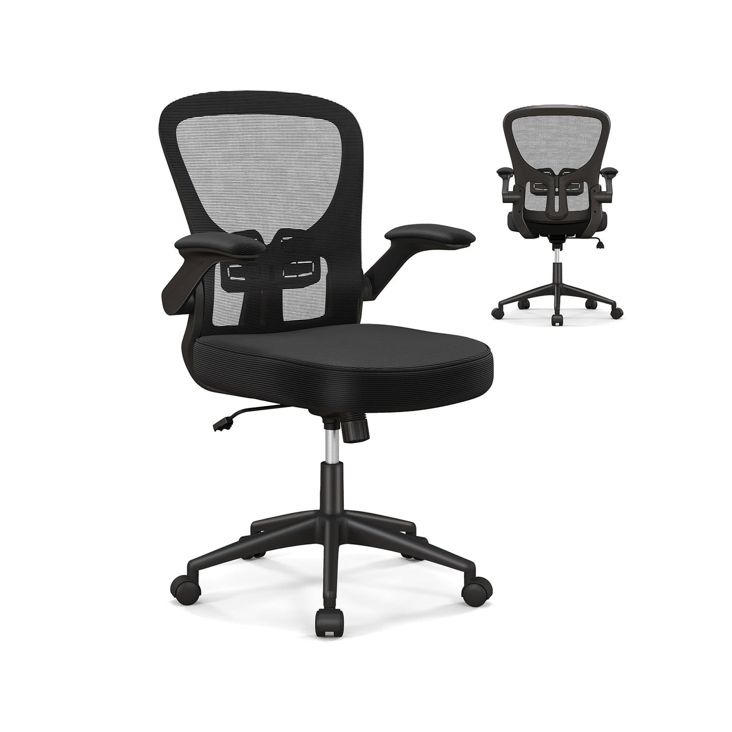 Ergonomic Office Chair Adjustable Swivel Mesh Task Chair with Flip-Up Armrests-Black