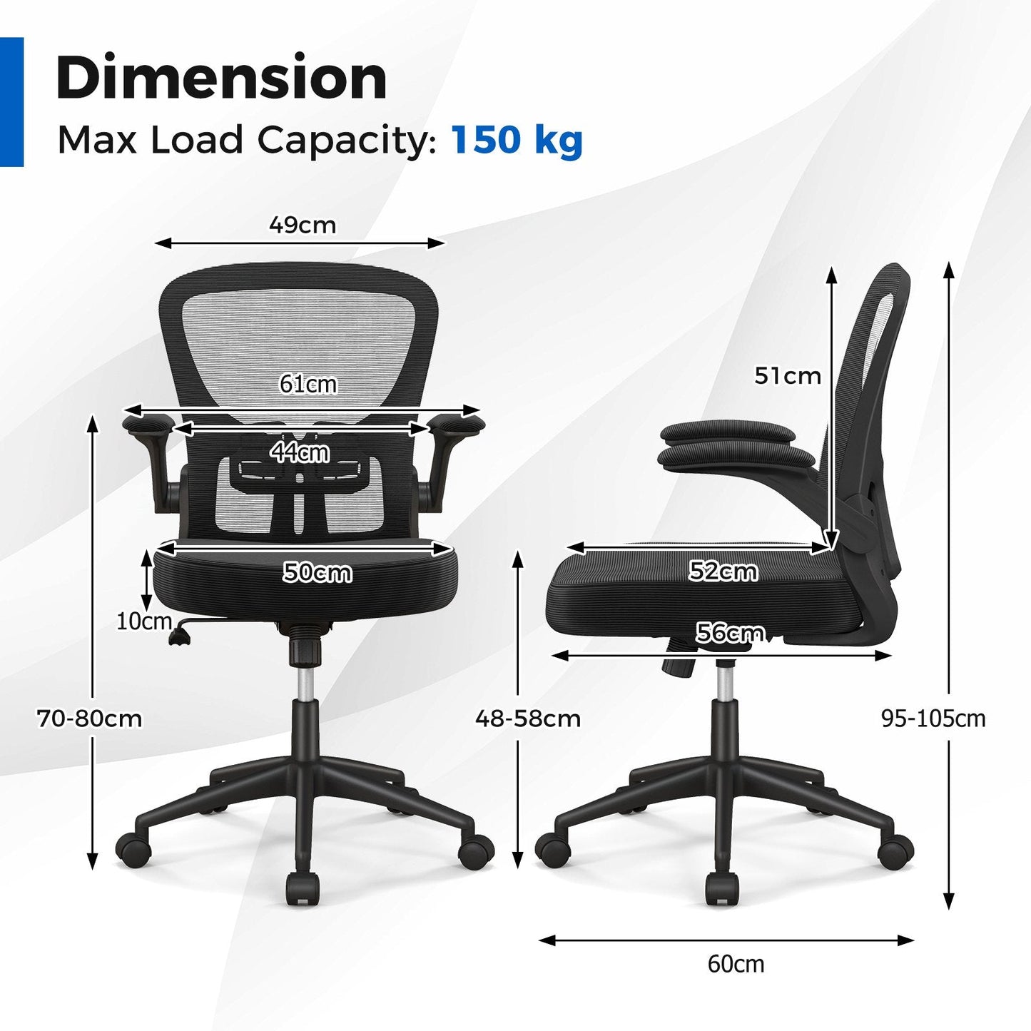 Ergonomic Office Chair Adjustable Swivel Mesh Task Chair with Flip-Up Armrests-Black