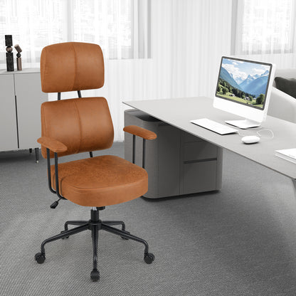 Ergonomic Office Chair with Adjustable Headrest and Spring Cushion Seat-Brown