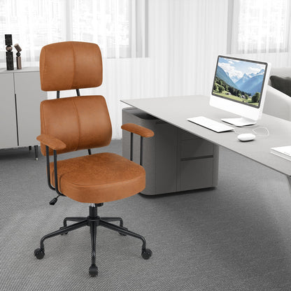Ergonomic Office Chair with Adjustable Headrest and Spring Cushion Seat-Brown
