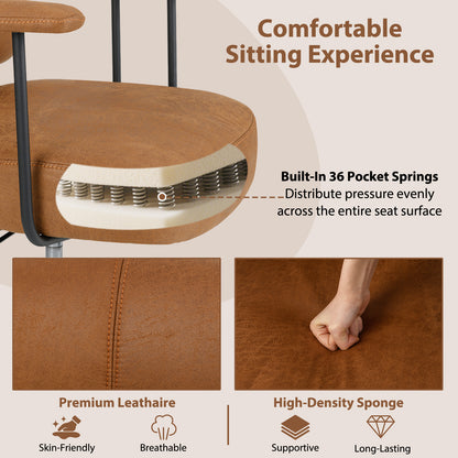 Ergonomic Office Chair with Adjustable Headrest and Spring Cushion Seat-Brown