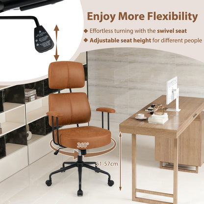 Ergonomic Office Chair with Adjustable Headrest and Spring Cushion Seat-Brown