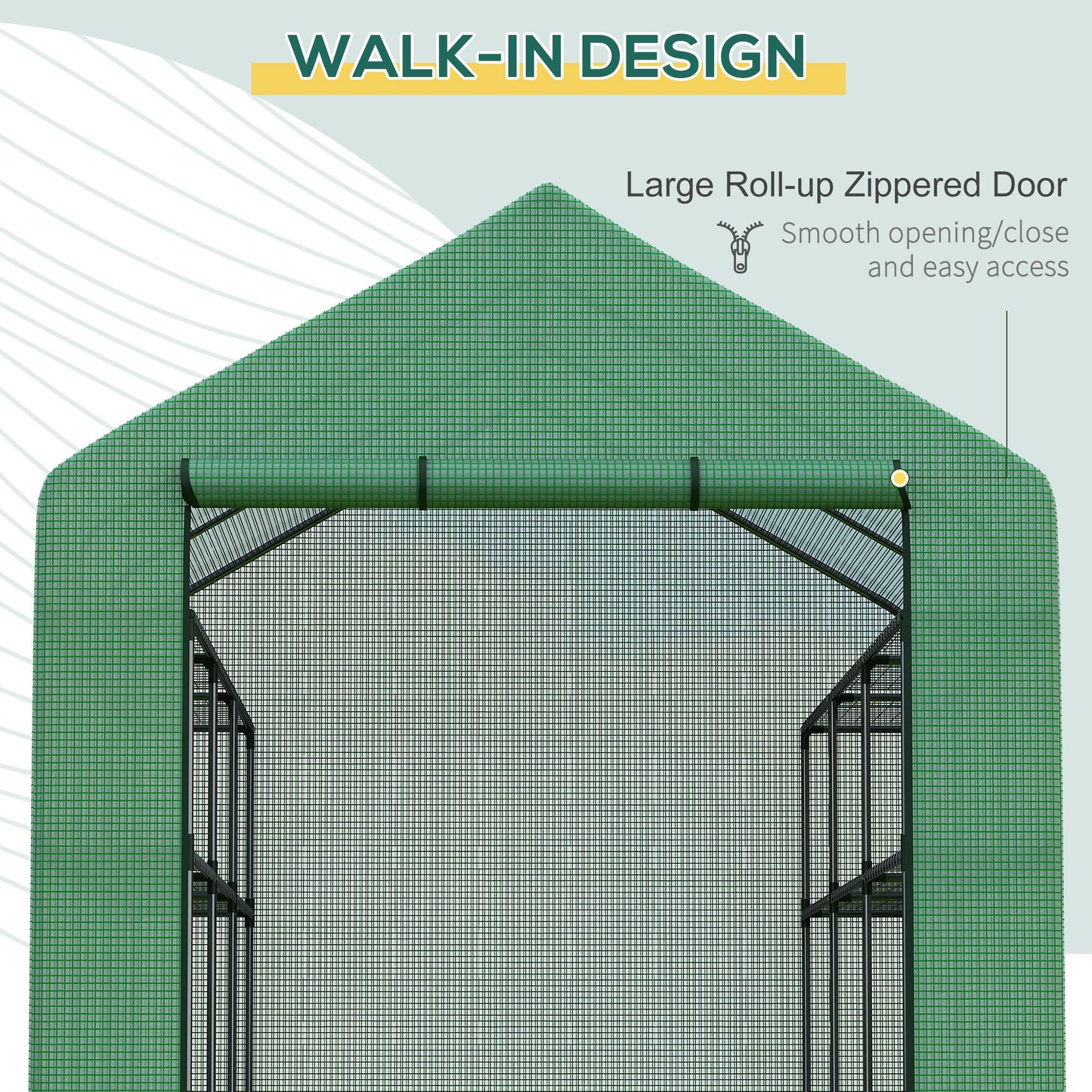 Outsunny Poly Tunnel Steeple Walk in Garden Greenhouse with Removable Cover Shelves - Green 244 x 180 x 210cm