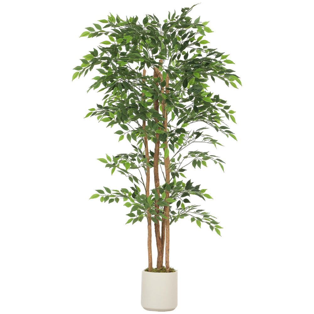 HOMCOM 180cm Artificial Ficus Tree, Fake Potted Tree with Solid Wood Trunk and Pot for Indoor, Green