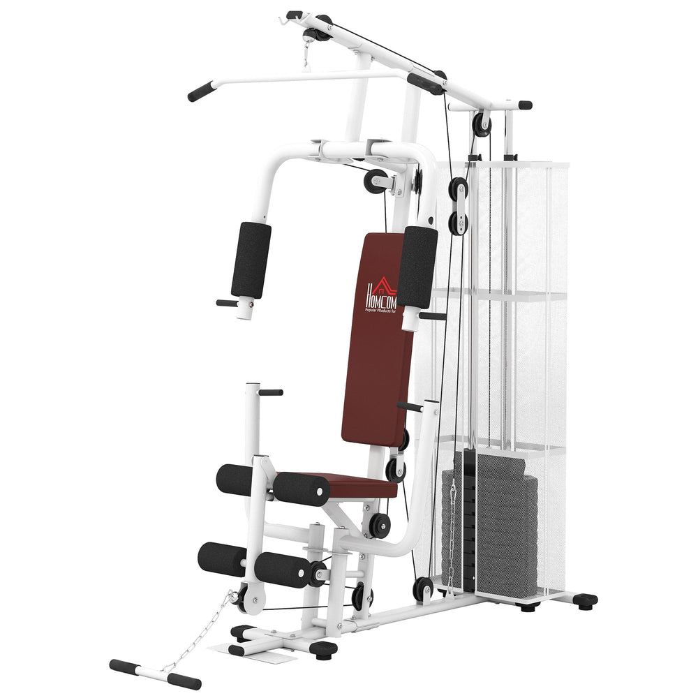 HOMCOM Multifunction Home Gym Weight Training Workout Station Fitness Strength Machine, White