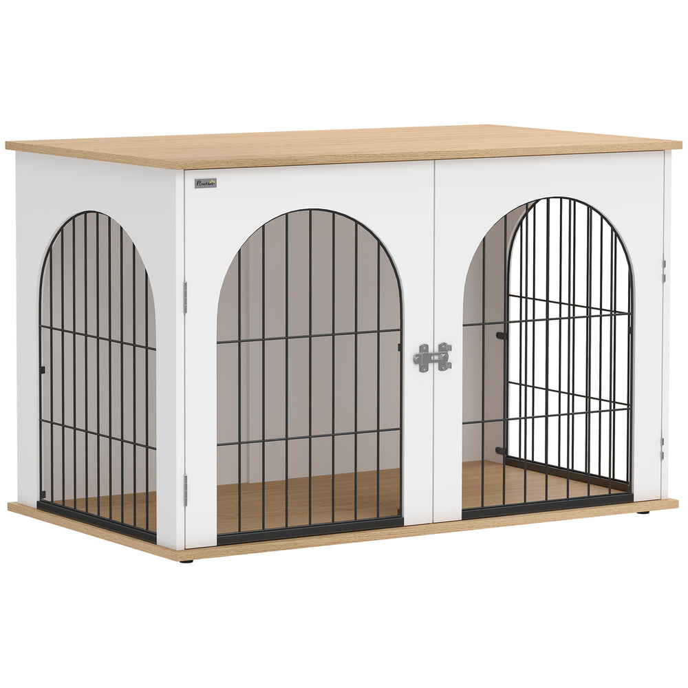 PawHut Dog Crate Furniture, Indoor Dog Cage with Double Doors for Large Breeds, Pet Kennel End Side Table