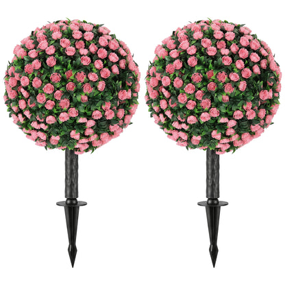 HOMCOM Artificial Rose Topiary UV Resistant, 2-Pack Fake Plants, 55 cm, Pink