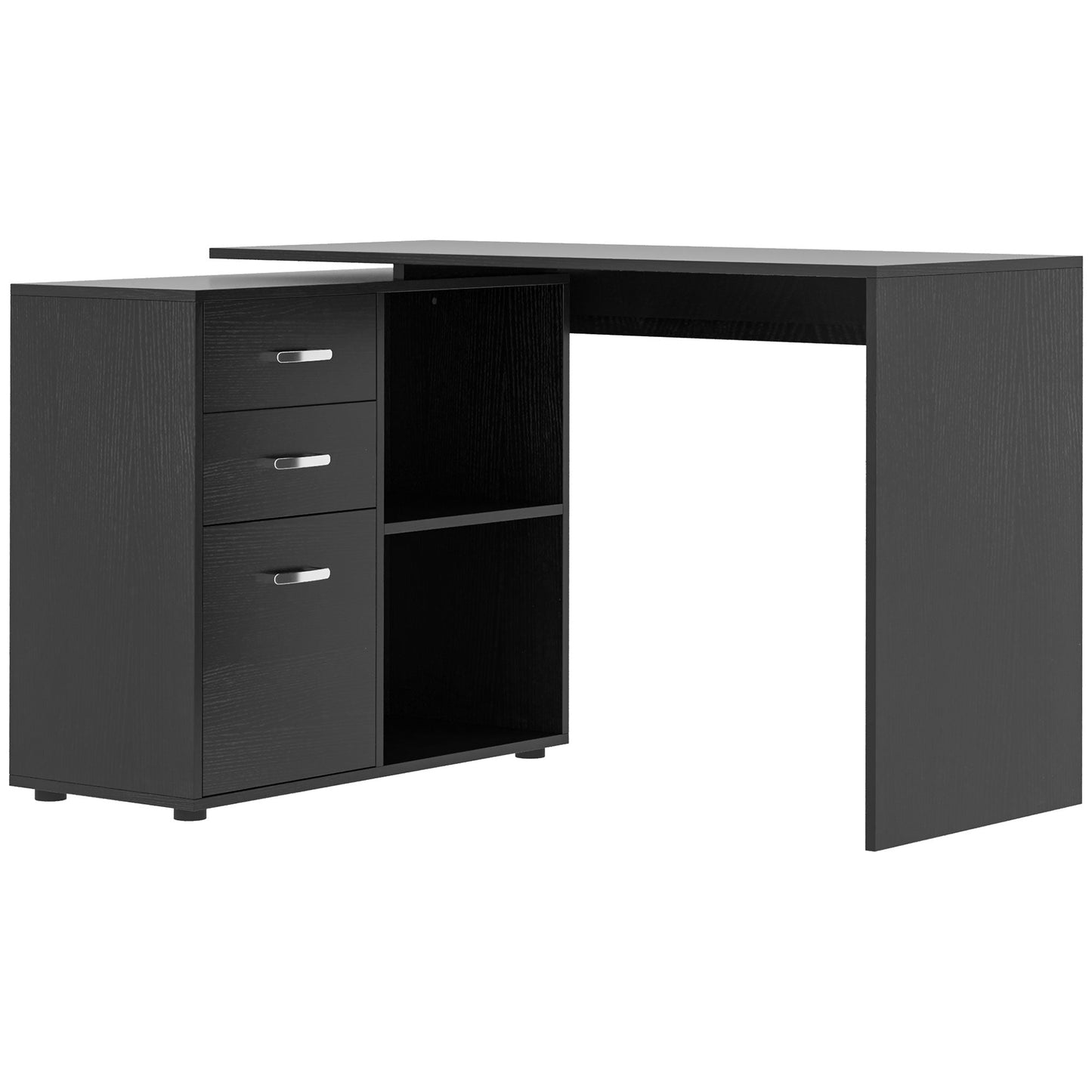 HOMCOM L Shaped Computer Desk, Reversible Home Office Desk with Drawers, File Cabinet and Storage Shelves, Study Table, 117 x 83.5 x 76cm, Black