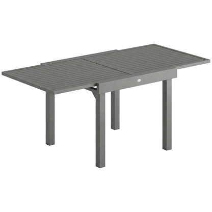 Outsunny Extending Garden Table for 4-8 People, Aluminium Outdoor Dining Table with Slatted Top, Dark Grey
