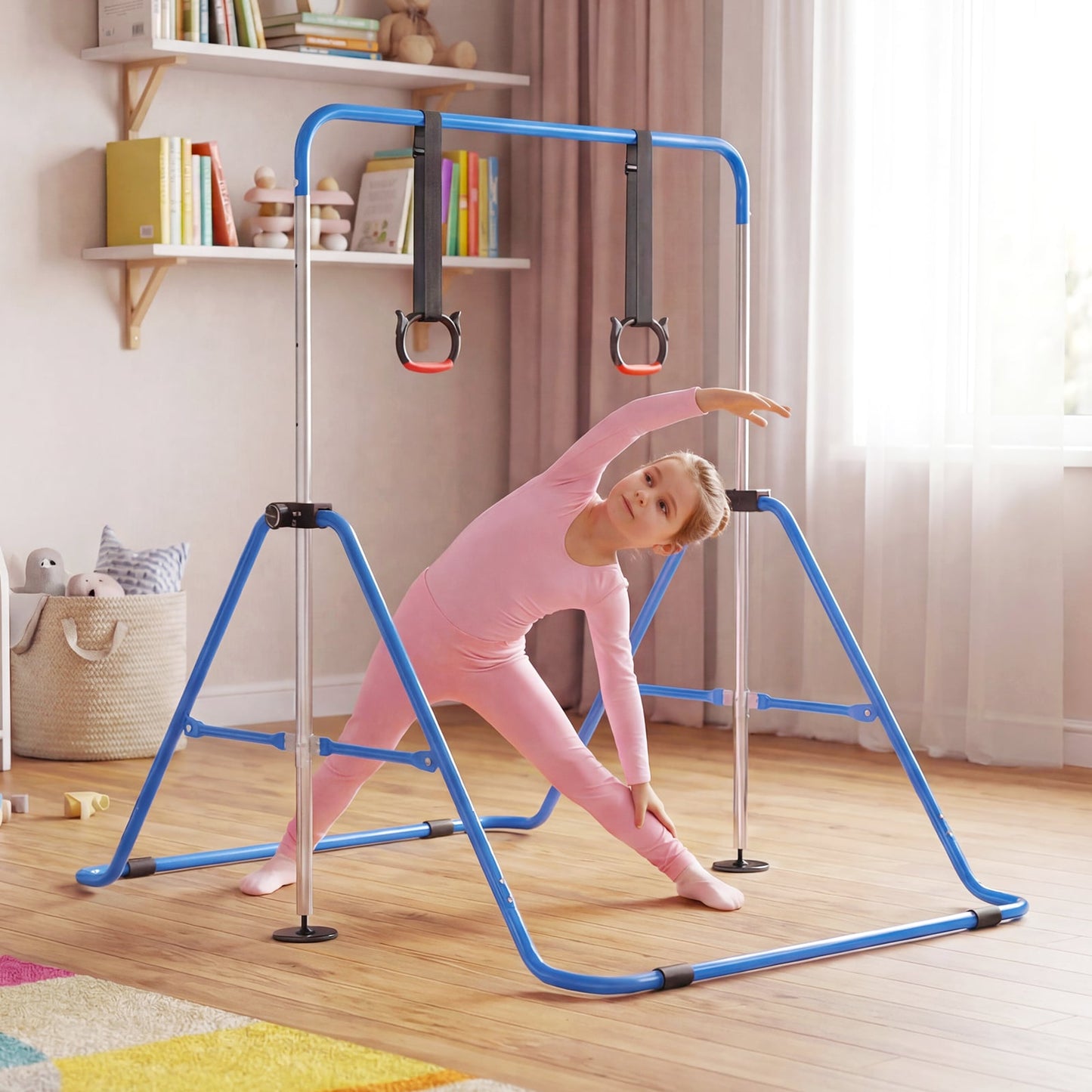 Expandable Gymnastic Bar for Kids 4-Level Height Adjustable Gymnastic Bar-Navy