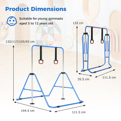 Expandable Gymnastic Bar for Kids 4-Level Height Adjustable Gymnastic Bar-Navy