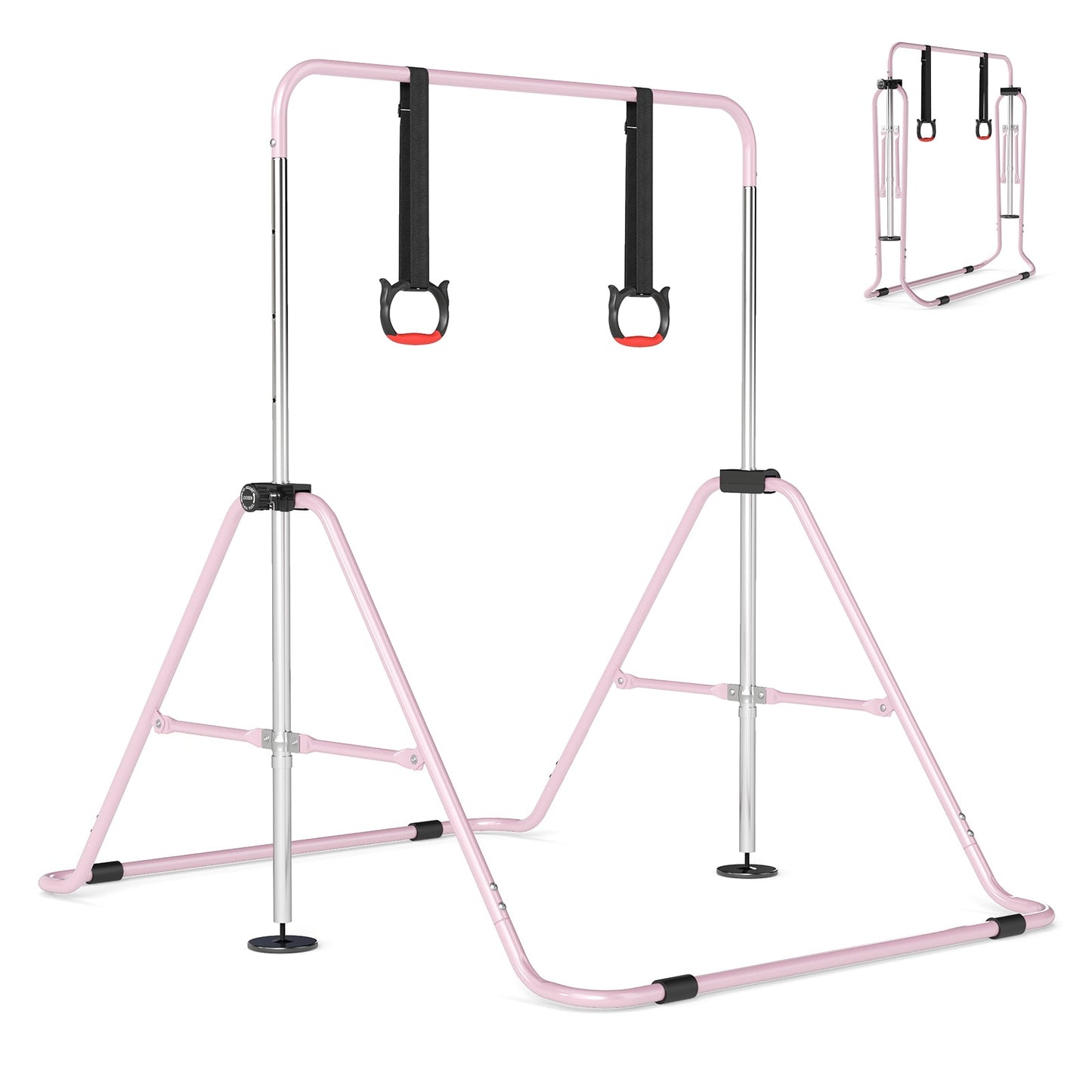 Expandable Gymnastic Bar for Kids 4-Level Height Adjustable Gymnastic Bar-Pink
