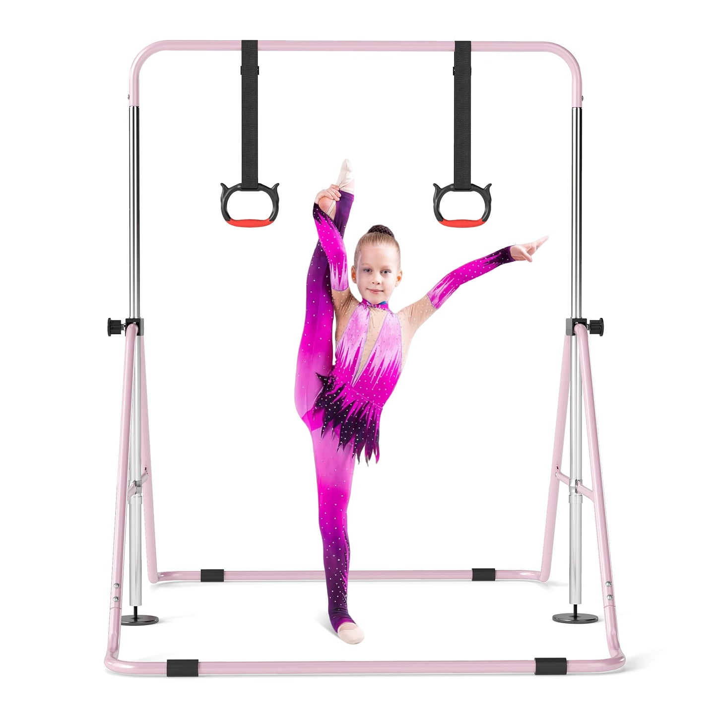 Expandable Gymnastic Bar for Kids 4-Level Height Adjustable Gymnastic Bar-Pink