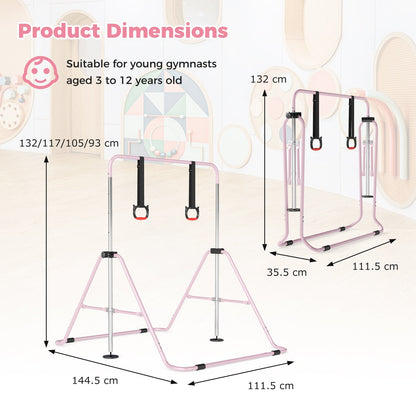Expandable Gymnastic Bar for Kids 4-Level Height Adjustable Gymnastic Bar-Pink