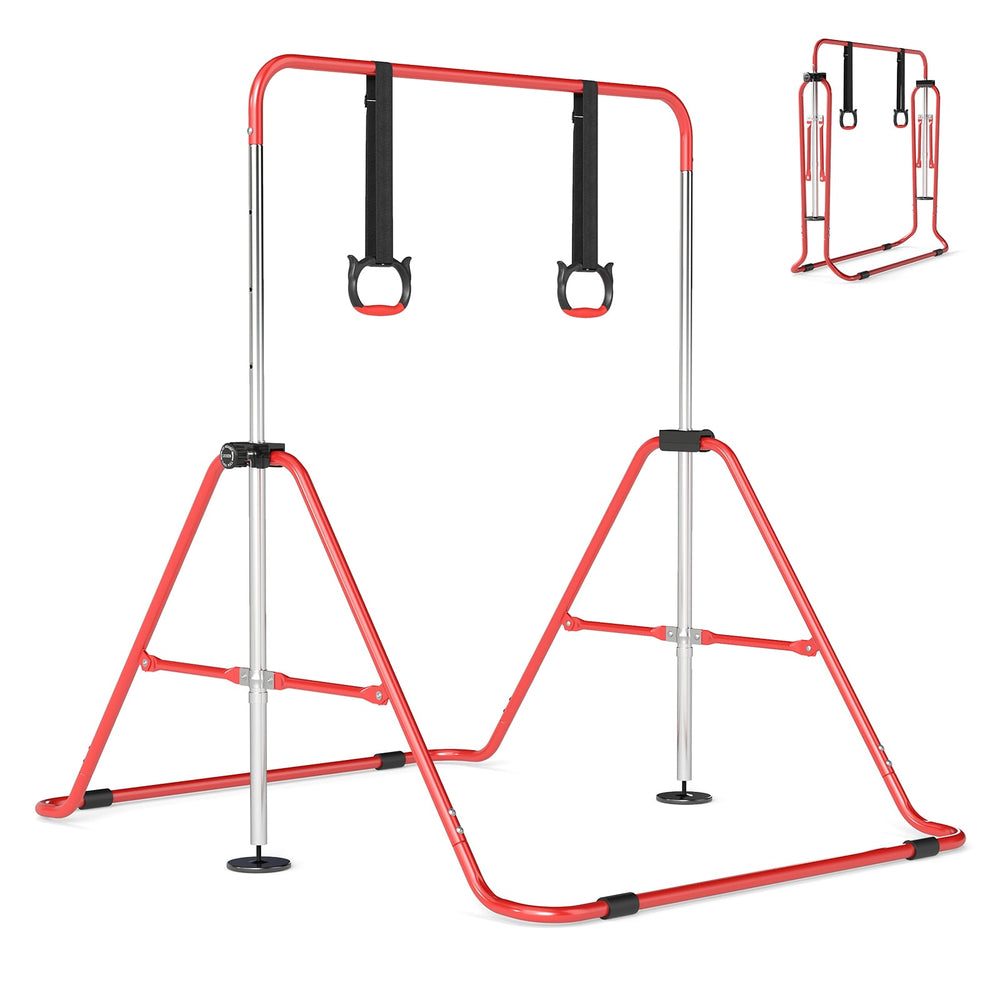 Expandable Gymnastic Bar for Kids 4-Level Height Adjustable Gymnastic Bar-Red