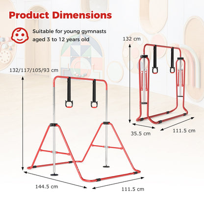 Expandable Gymnastic Bar for Kids 4-Level Height Adjustable Gymnastic Bar-Red