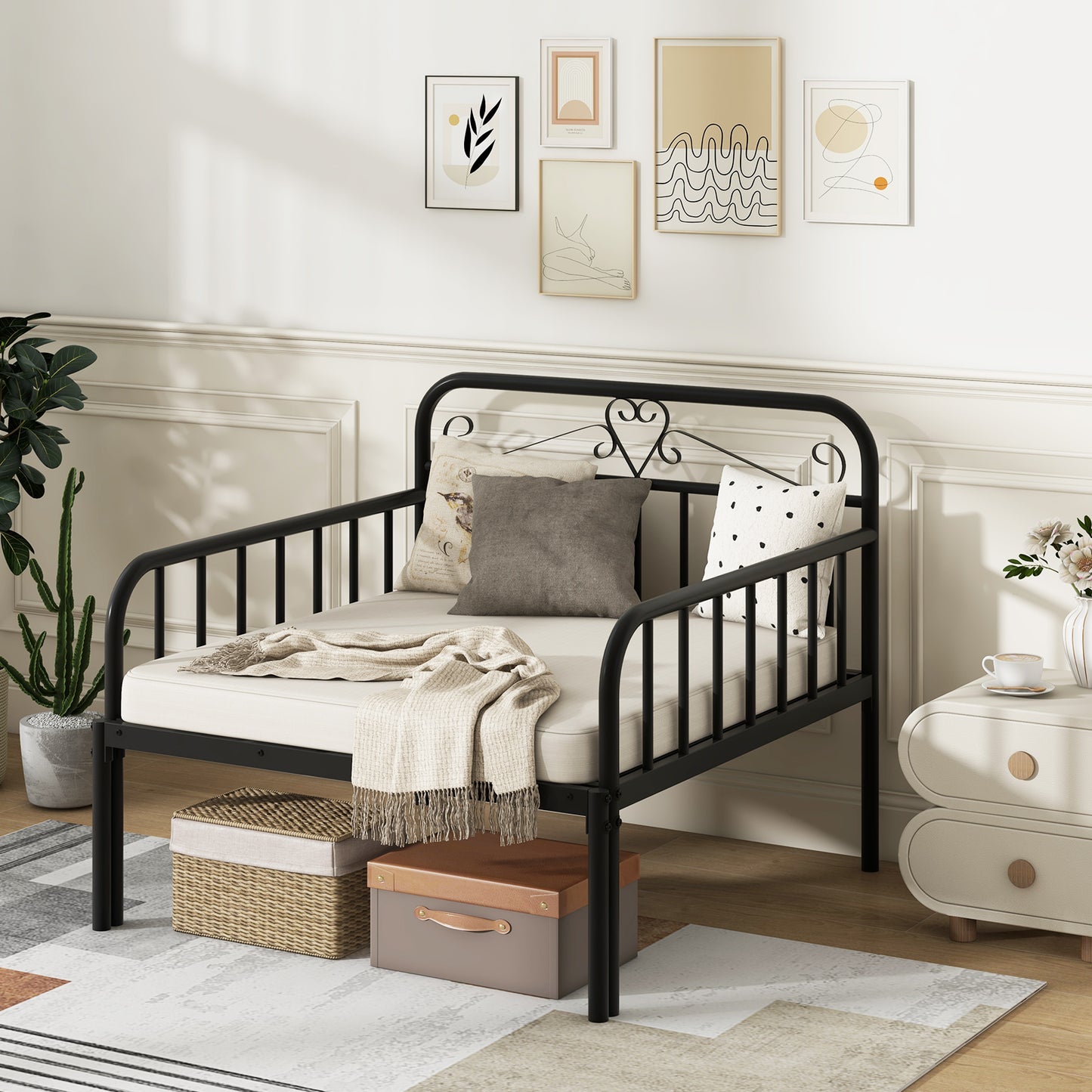 Extendable Daybed to Single Size Bed with Trundle for Adults and Guests-Black