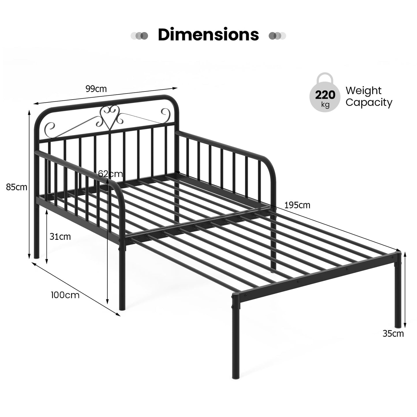Extendable Daybed to Single Size Bed with Trundle for Adults and Guests-Black