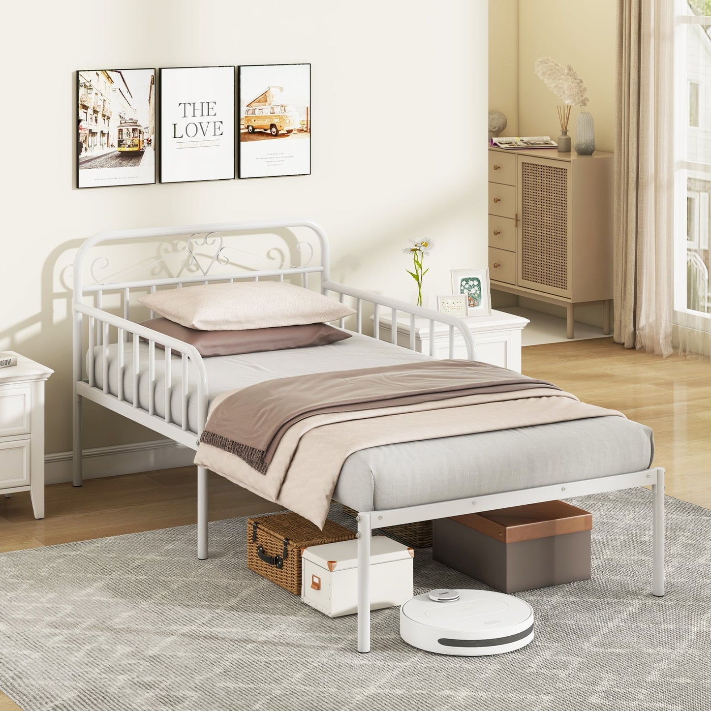 Extendable Daybed to Single Size Bed with Trundle for Adults and Guests-White