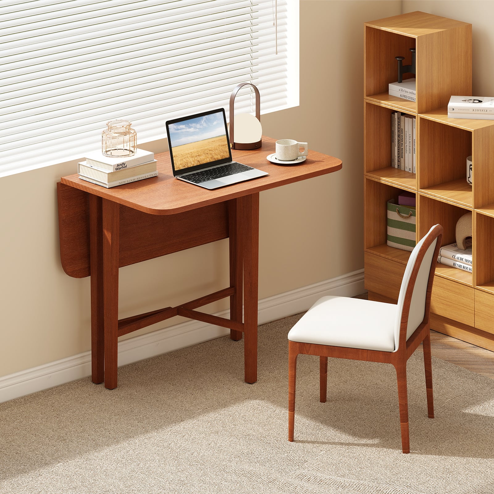 Extendable Dining Table Drop Leaf Kitchen Table for Small Spaces with X-shaped Frame-Walnut