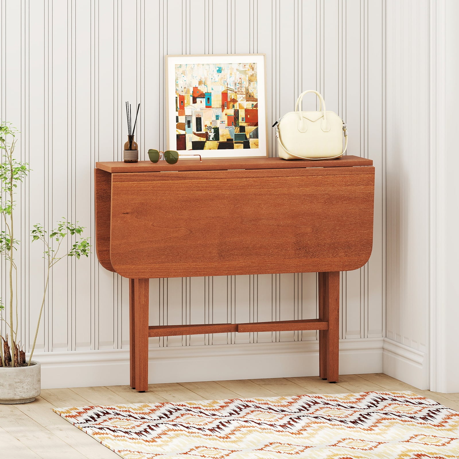 Extendable Dining Table Drop Leaf Kitchen Table for Small Spaces with X-shaped Frame-Walnut