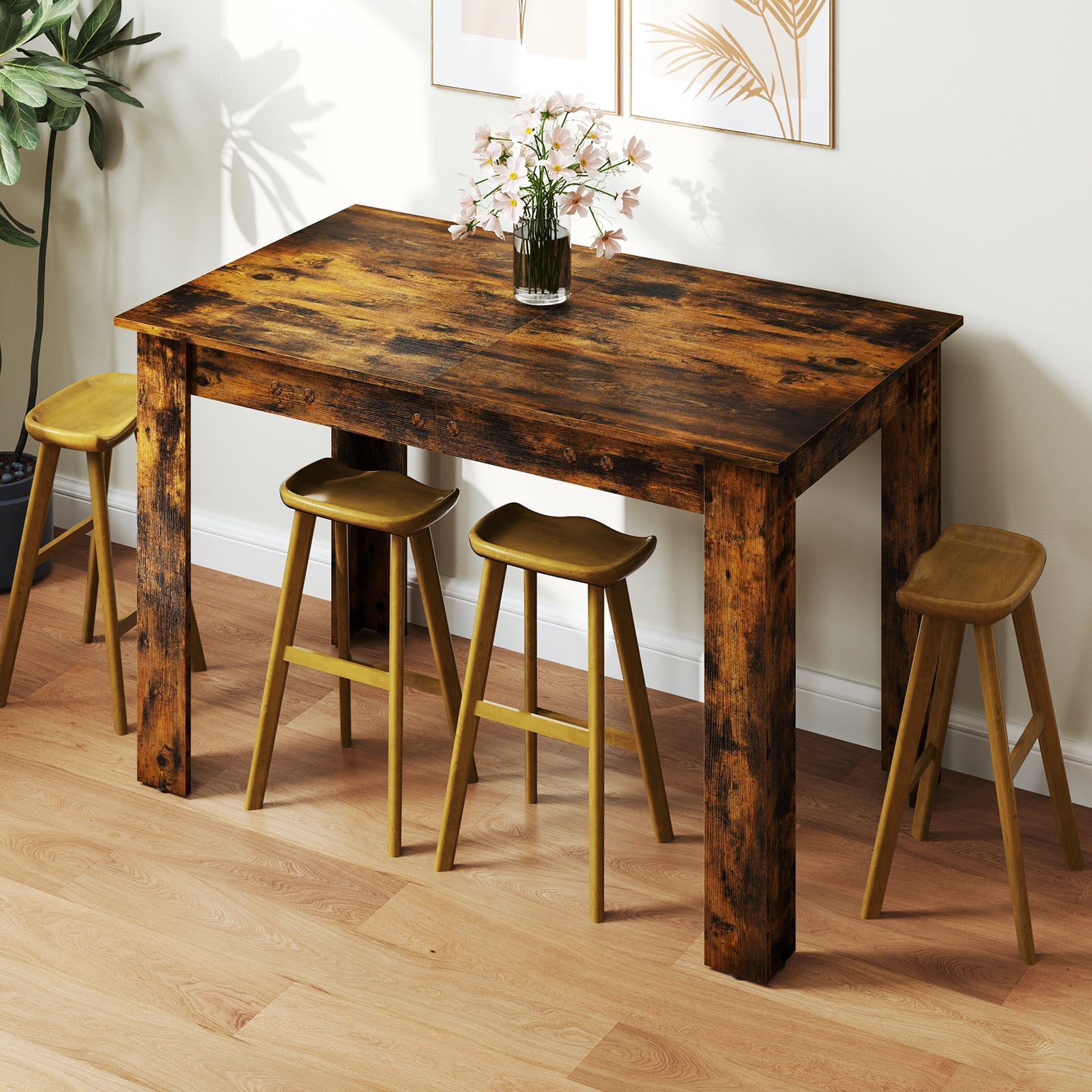 Extendable Dining Table with Adjustable Tabletop-Brown