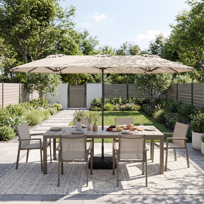 Extra Large Double-Sided Patio Umbrella Twin with Fillable Base-Beige