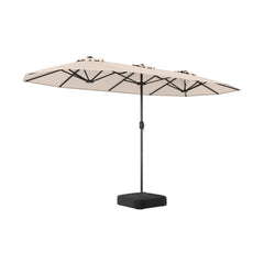 Extra Large Double-Sided Patio Umbrella Twin with Fillable Base-Beige