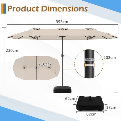 Extra Large Double-Sided Patio Umbrella Twin with Fillable Base-Beige