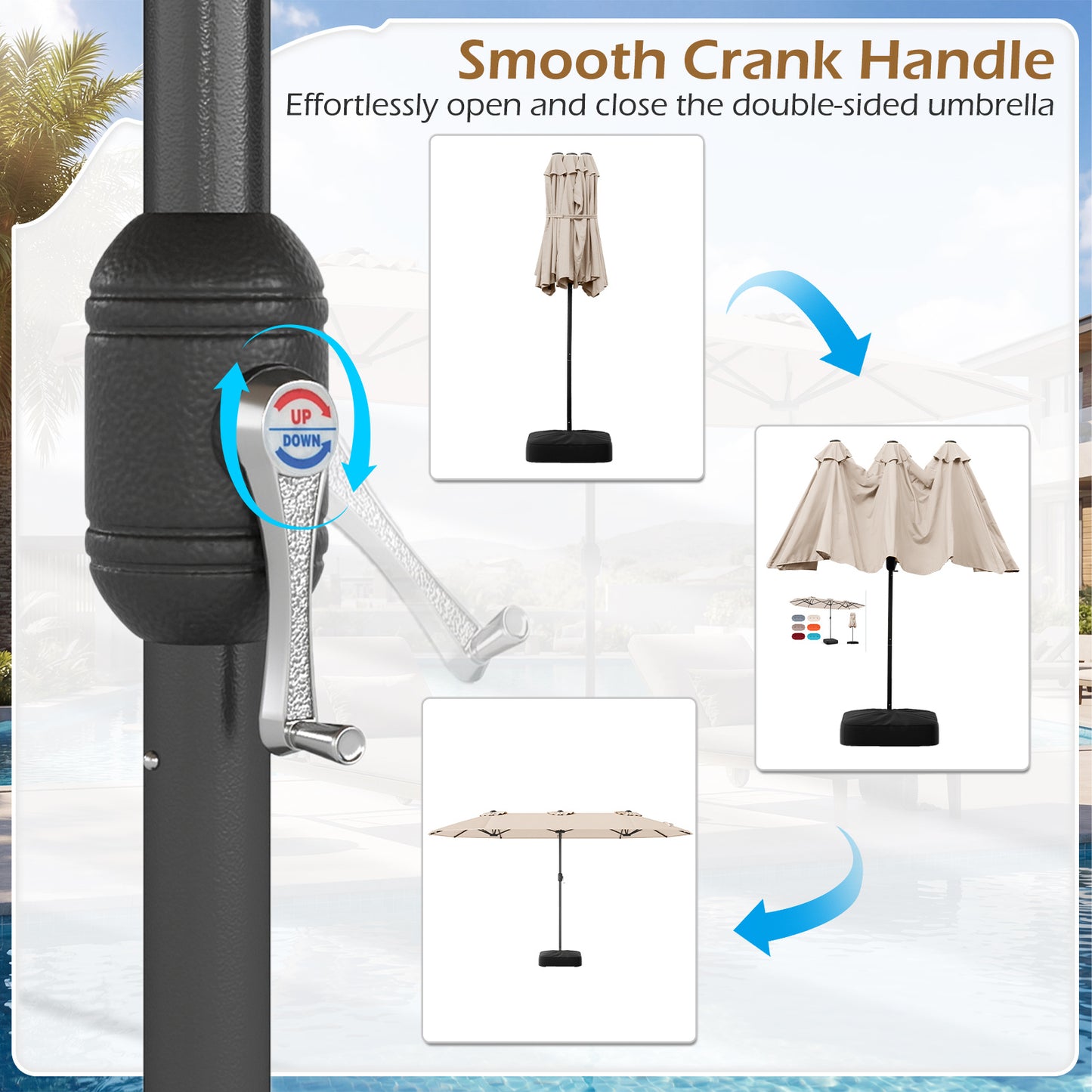 Extra Large Double-Sided Patio Umbrella Twin with Fillable Base-Beige