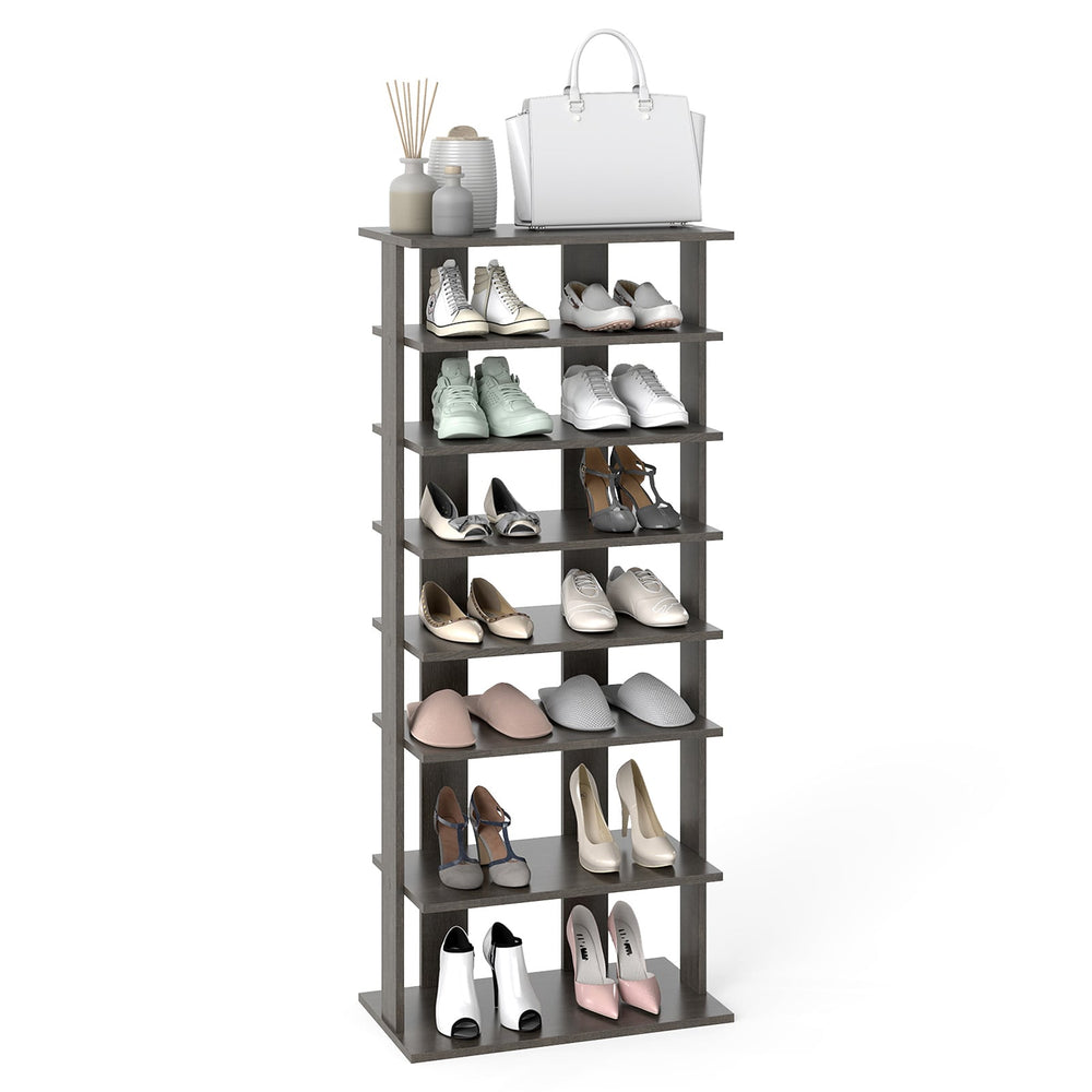 Extra Wide Wooden Vertical Shoe Rack with 7 Shelves-Grey