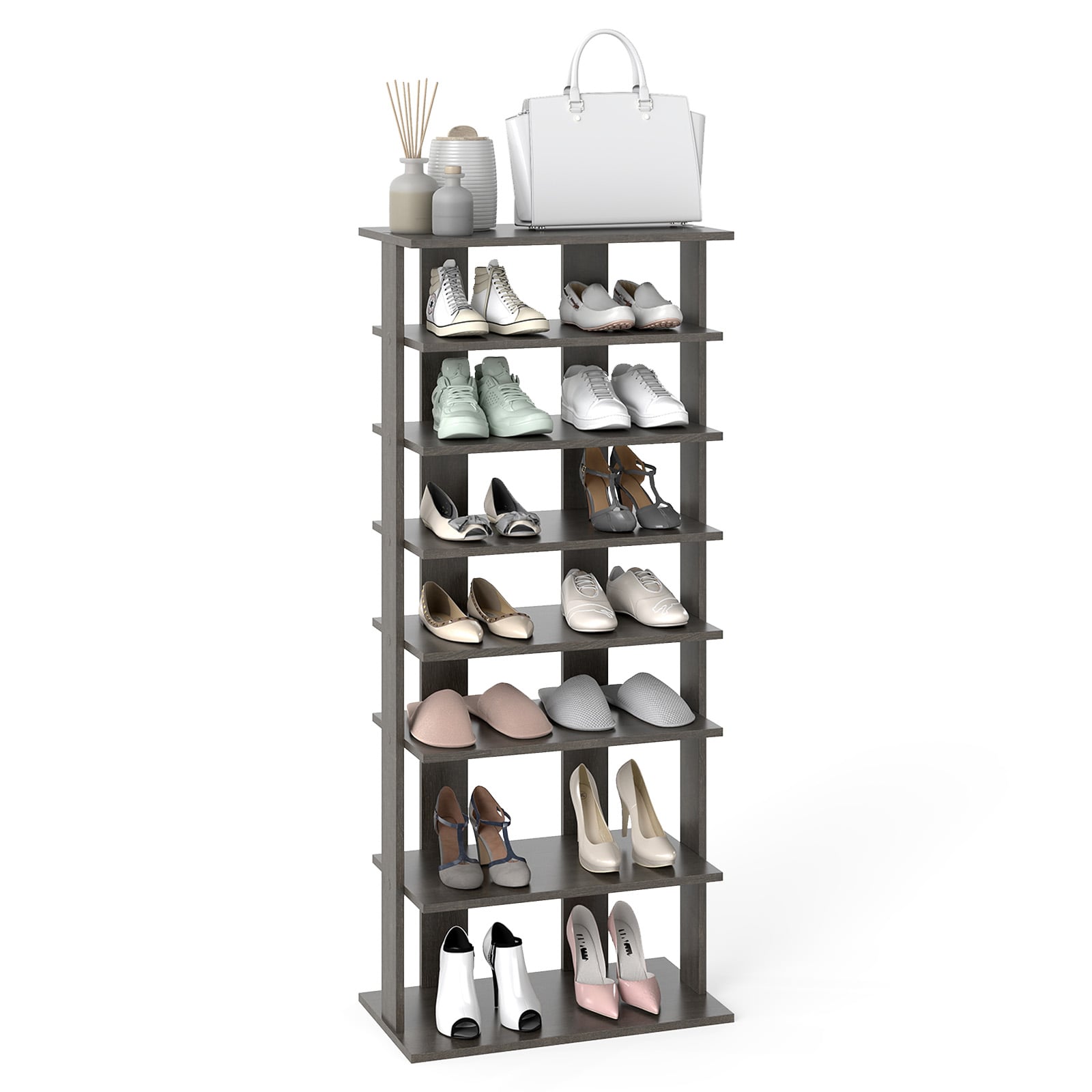 Extra Wide Wooden Vertical Shoe Rack with 7 Shelves-Grey