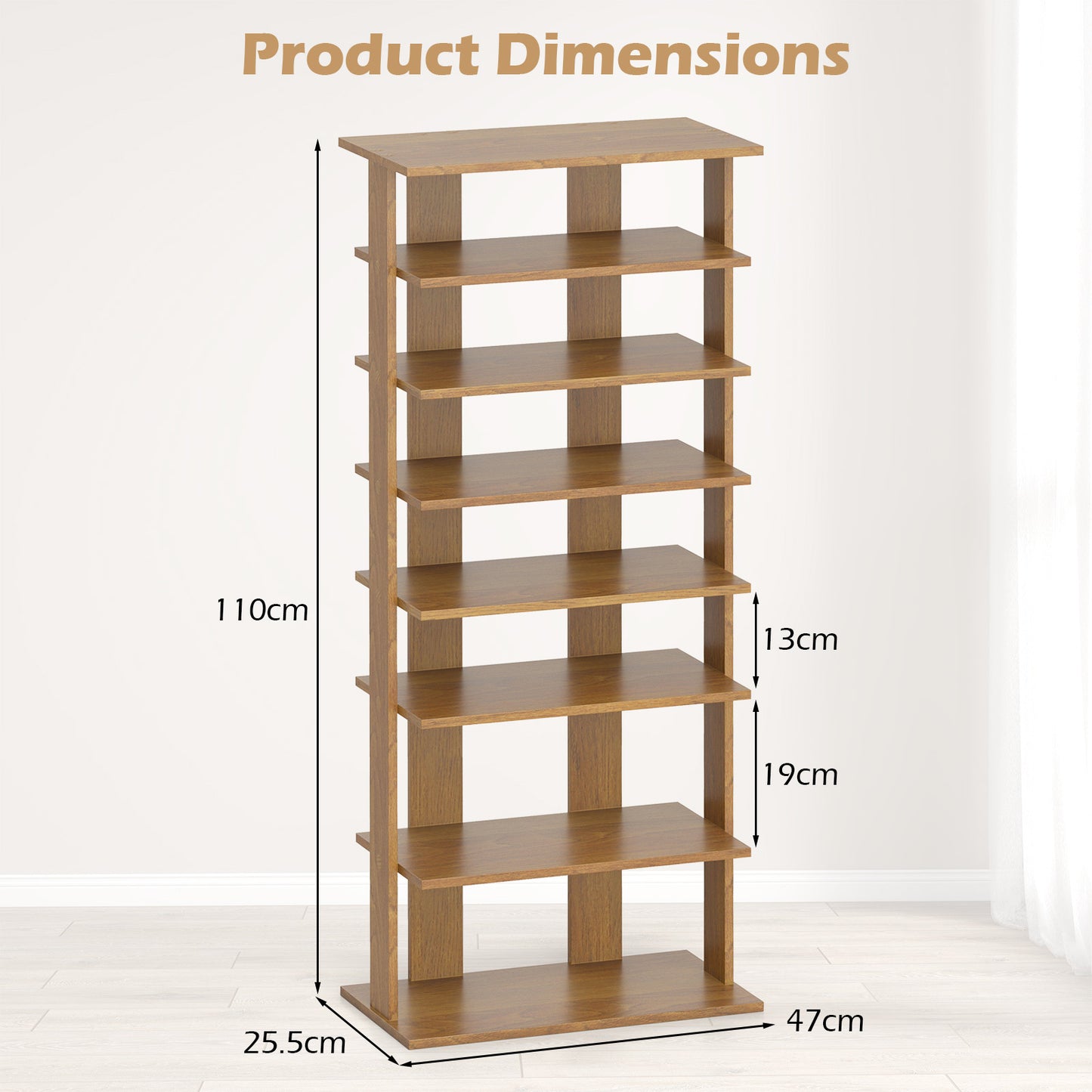 Extra Wide Wooden Vertical Shoe Rack with 7 Shelves-Natural