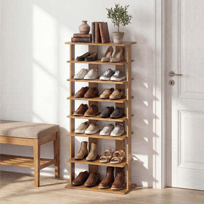 Extra Wide Wooden Vertical Shoe Rack with 7 Shelves-Natural
