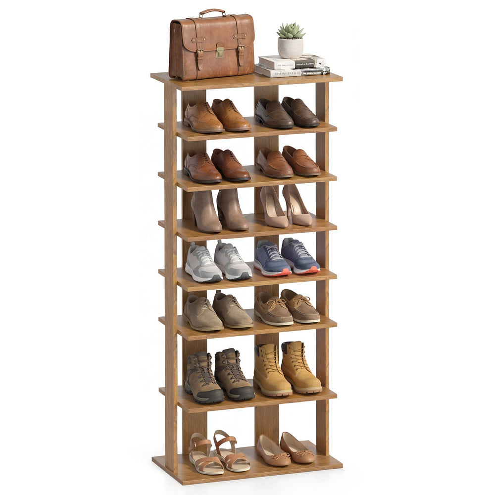 Extra Wide Wooden Vertical Shoe Rack with 7 Shelves-Natural